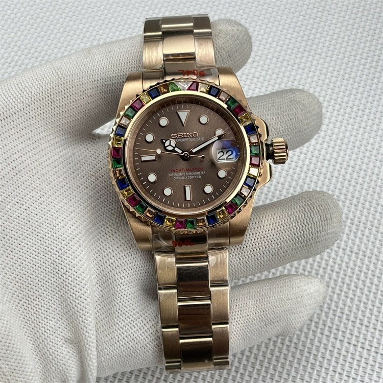 Seiko Yacht-Master Rose Gold Diamond Bezel Mod Watch