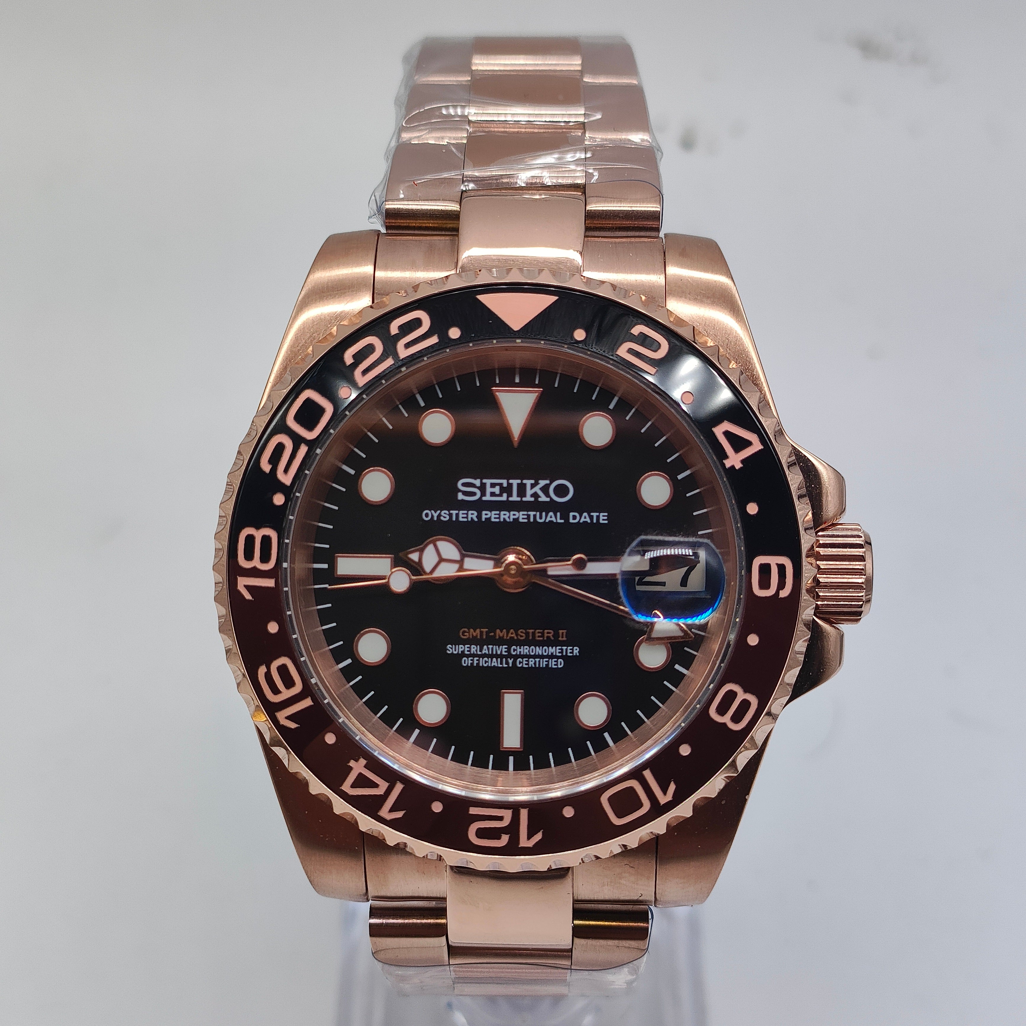 Seiko Rose Gold GMT Mod Watch