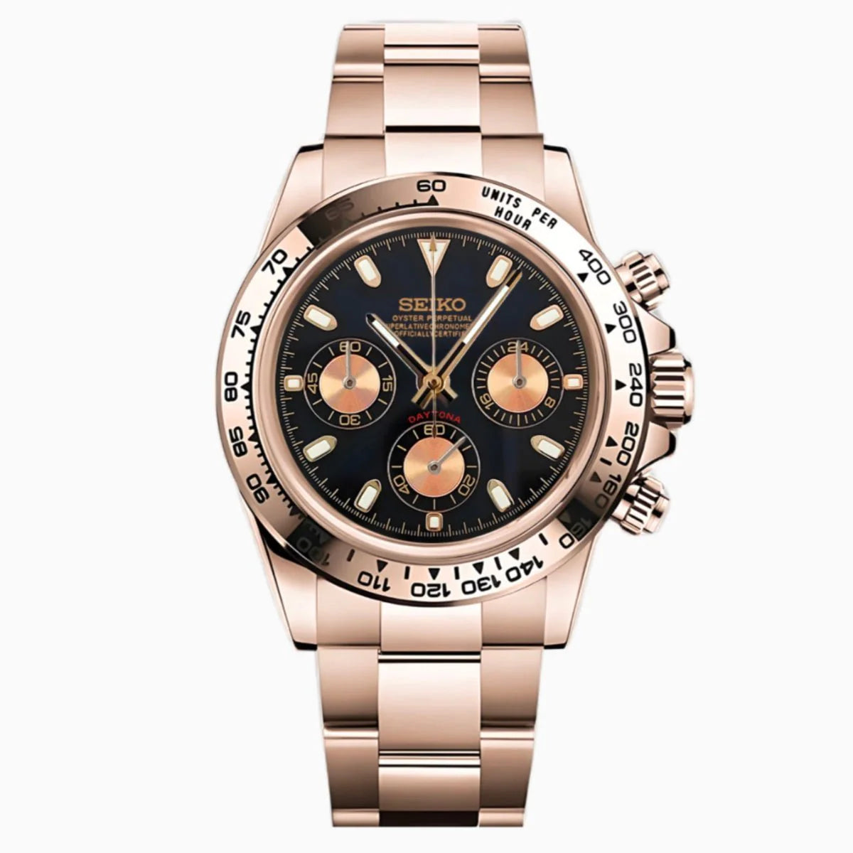 Seiko Daytona Rose Gold Chronograph Mod Watch